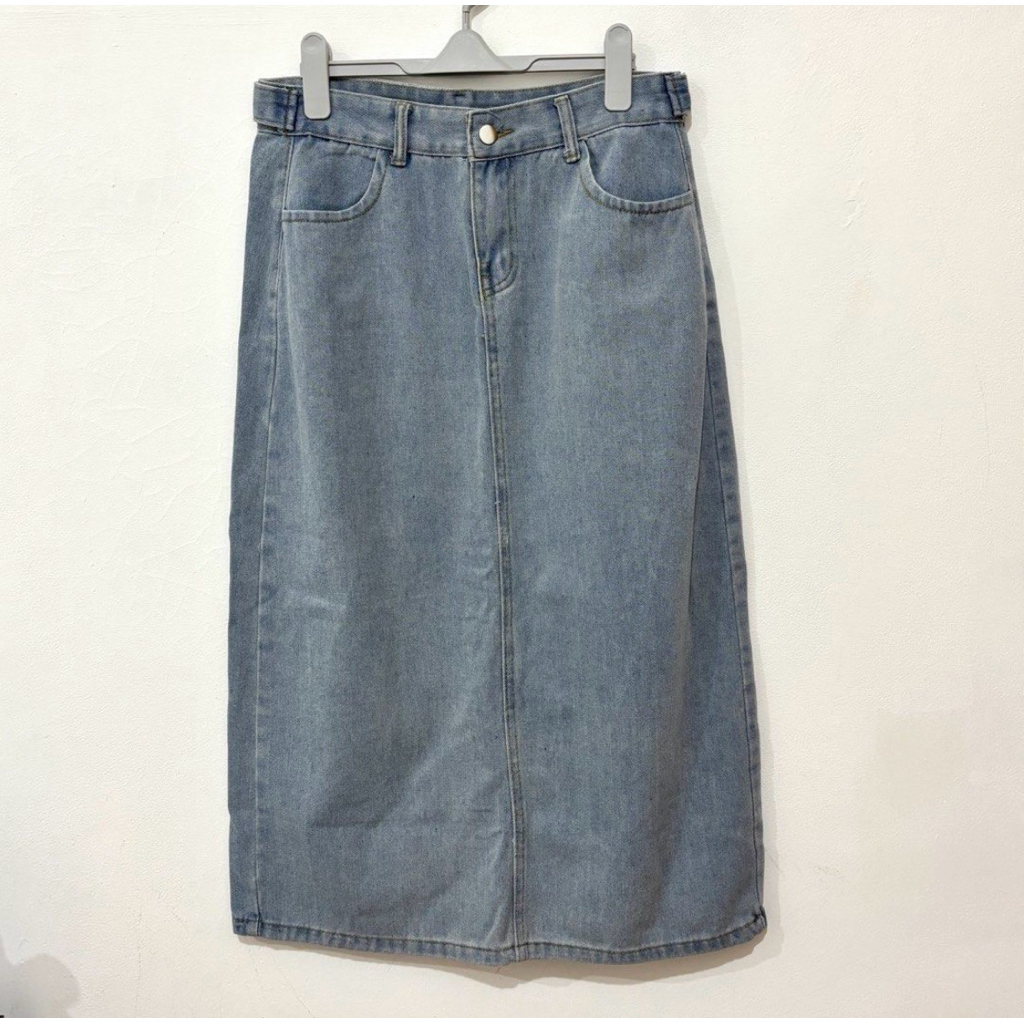 Light Blue Jeans Denim Midi Skirt preloved rok highwaist wanita biru
