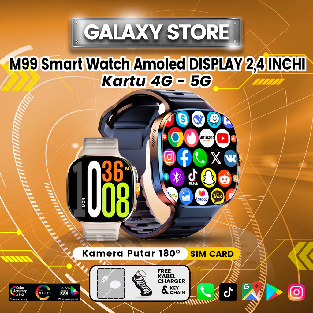 Galaxy-M99 smartwach android jam tangan simcard 5G Amoled display 2,4 inchi simcard 8/128GB|Android 