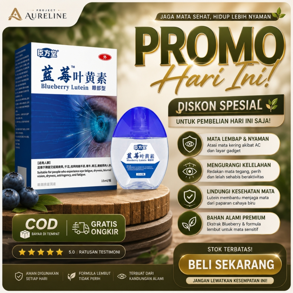 Tetes Mata Blueberry Lutein 15ml - Pelembap Mata Kering, Mengurangi Mata Lelah, Menjaga Kesehatan Ma