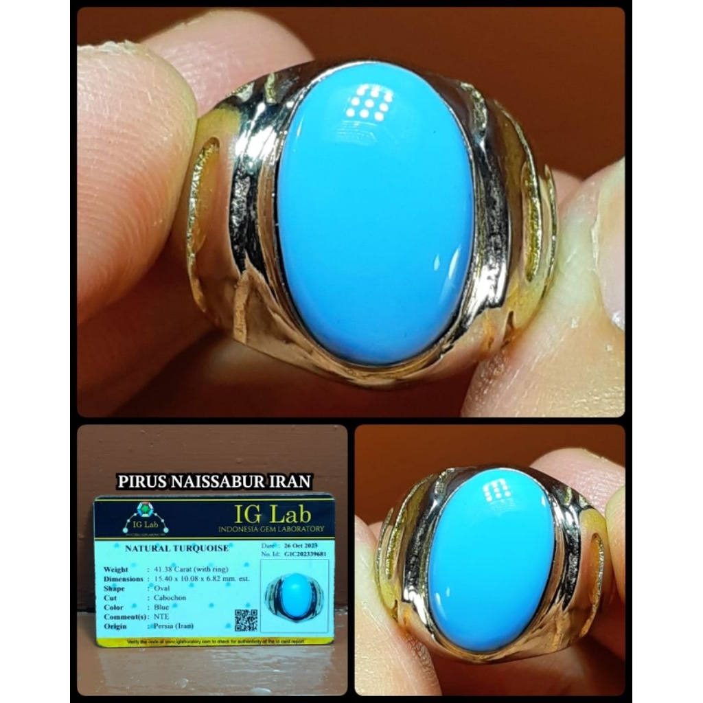 batu pirus polosan asli iran body keramik + ring perak