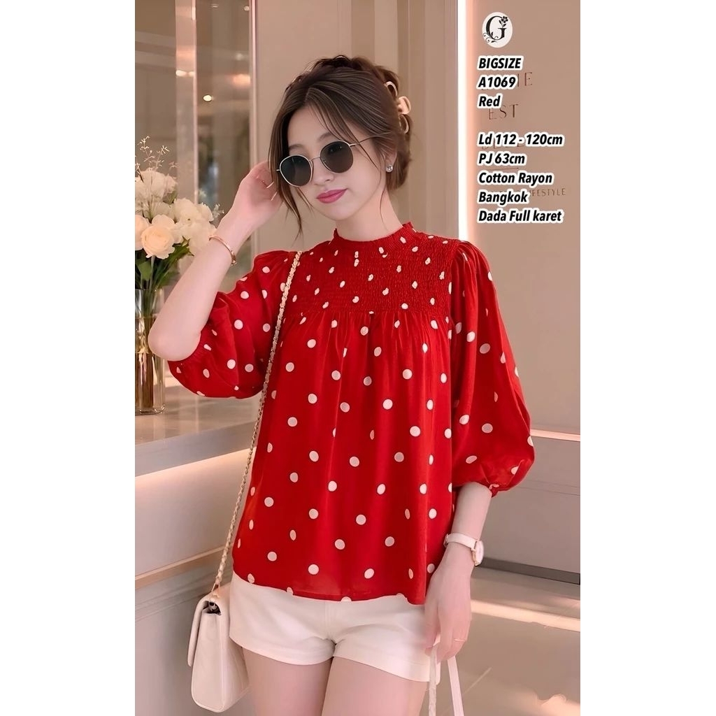 KEMEJA BLUS POLKADOT A1069 Blus Jumbo A1074 Blus Jumbo  A1075 Blus Jumbo BANGKOK