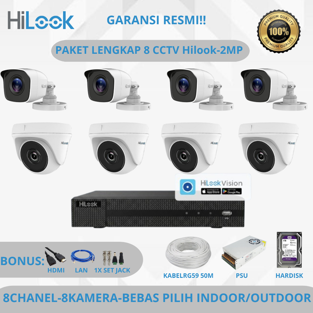 Promo Paket CCTV Hilook 8 Kamera Channel 2MP+DVR+Hardisk Paket Lengkap CCTV Hilook Murah Bagus Tingg