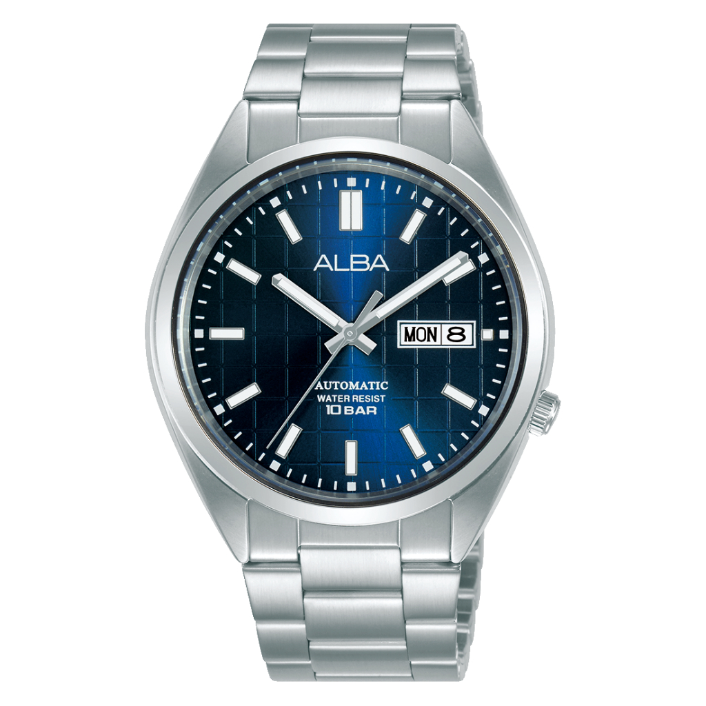 Jam Tangan Pria Alba AL4317 AL4317X1 Analog Automatic Blue Patterned Dial Color Stainless Steel Stra