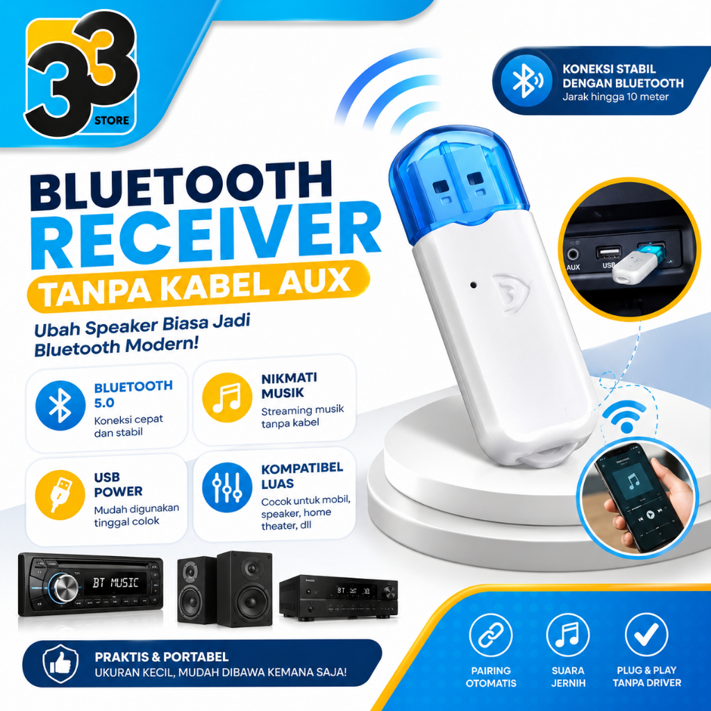 DONGLE BLUETOOTH RECEIVER TANPA KABEL AUX - DOUNGLE BLUETOOTH TAPE MOBIL - RECEIVER BLUETOOTH USB AM