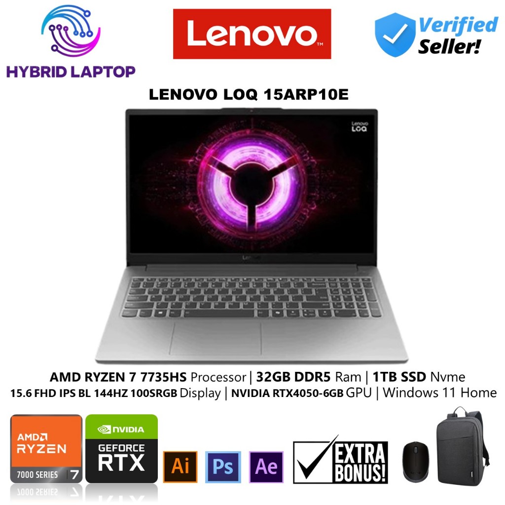 Lenovo LOQ Essential 15ARP10E AMD Ryzen 7 7735HS 32GB 1TB 15.6 RTX4050-6GB WINDOWS11+M365+OH2024