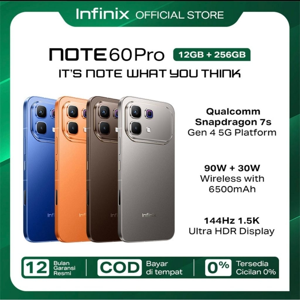 HP INFINIX NOTE 60 PRO 5G 12/256GB INFINIX NOTE 60 PRO 5G RAM 12GB ROM 256GB RESMI