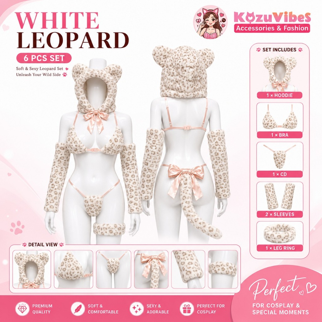 Kozuvibes Cosplay Baju Sexy Kelinci Bikini Beludru Bulu Leopard Hoodie