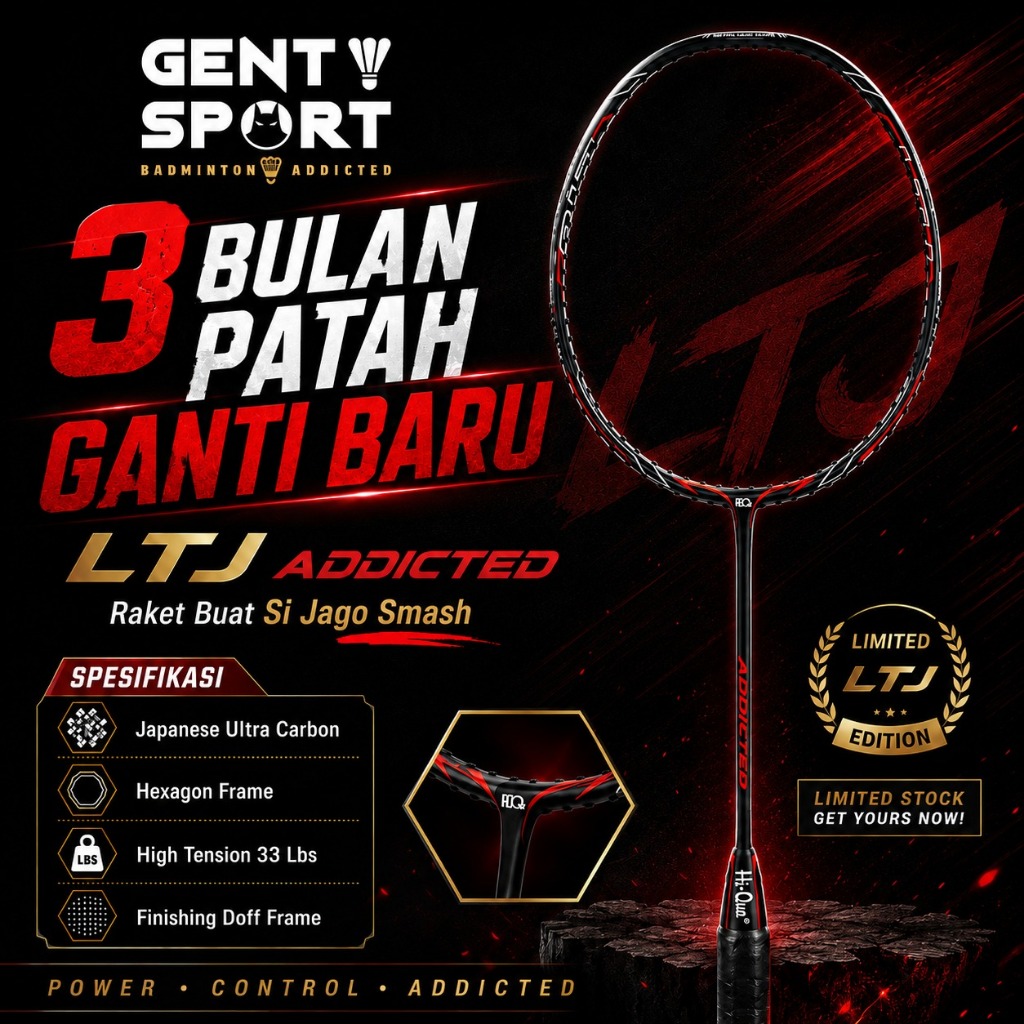 Raket Badminton Head Heavy Original Hiqua Addicted LTJ Limited Edition 33 Lbs Raket Badminton Buluta