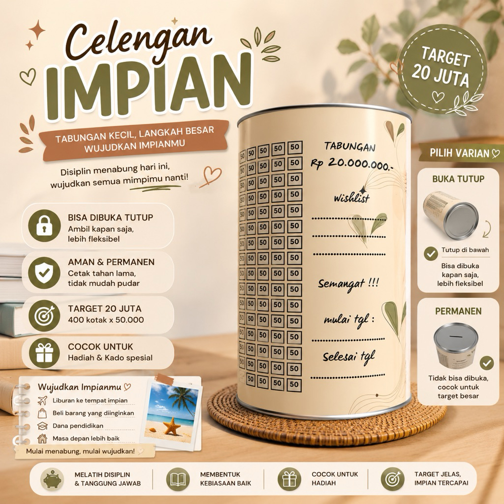 Celengan Impian | Target Menabung 500rb - 20 Juta | Untuk Motor, HP, Umroh & Liburan