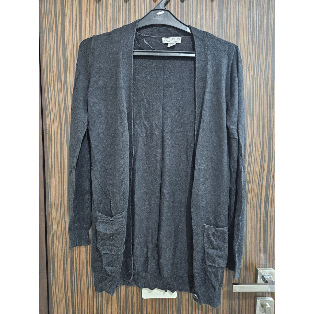 PRELOVED ORI COTTON ON BLACK PLAIN LONG SLEEVES KNIT CARDIGAN WOMEN TOP ORI BAJU ATASAN LENGAN PANJA