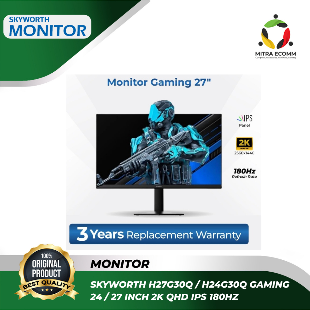 Monitor Skyworth H27G30Q / H24G30Q Gaming  24 / 27 Inch 2K QHD Fast IPS 180Hz 1ms HDR10 FreeSync Ori