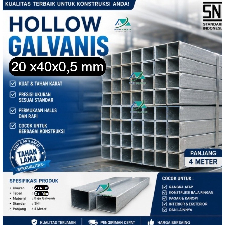 Hollow Galvanis 2 x 4 x 0,50 | HOLLO Galvanis 2 x 4 x 0,50  SNI
