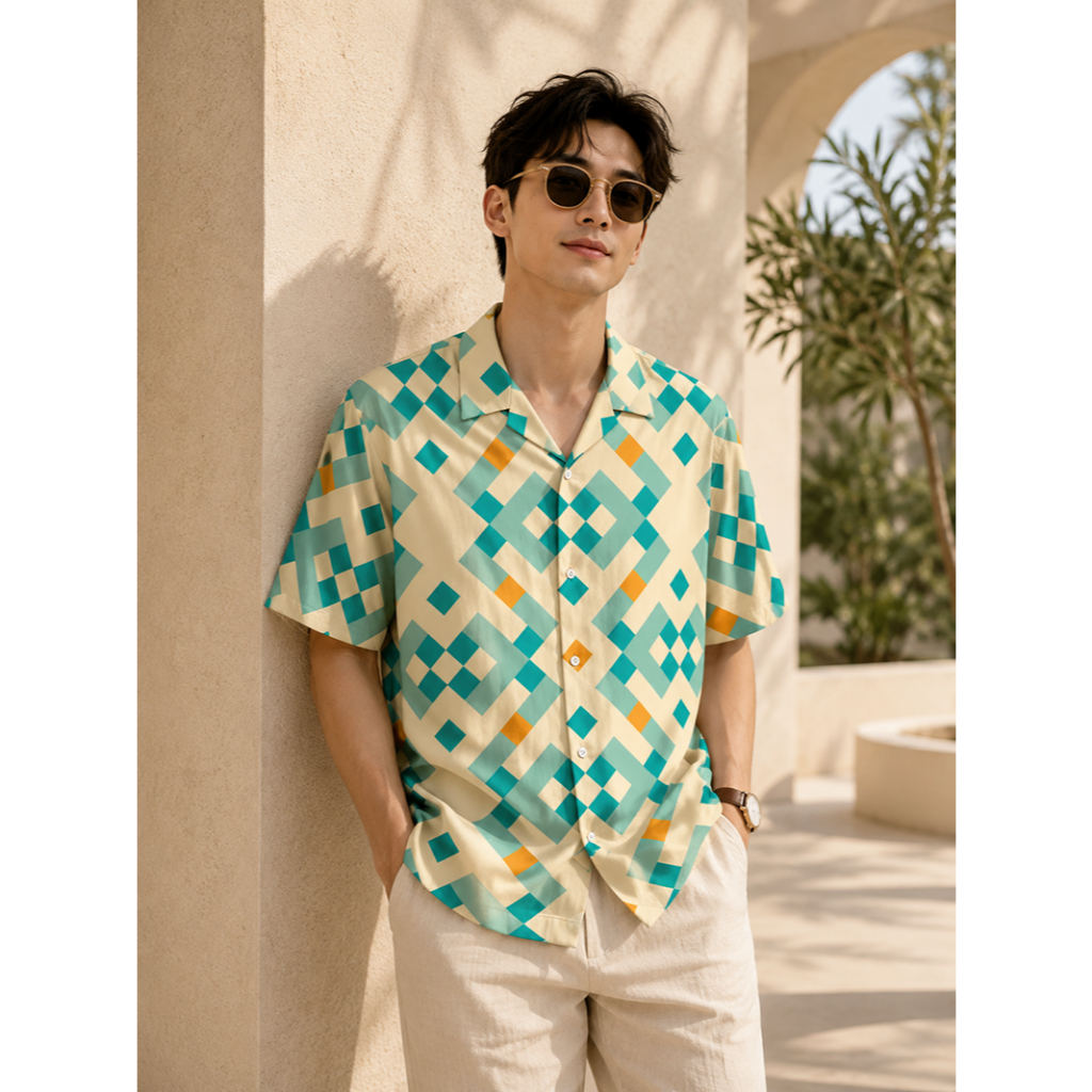 Kemeja Pria Open Collar - Geometric ID2282389 (Open Collar)