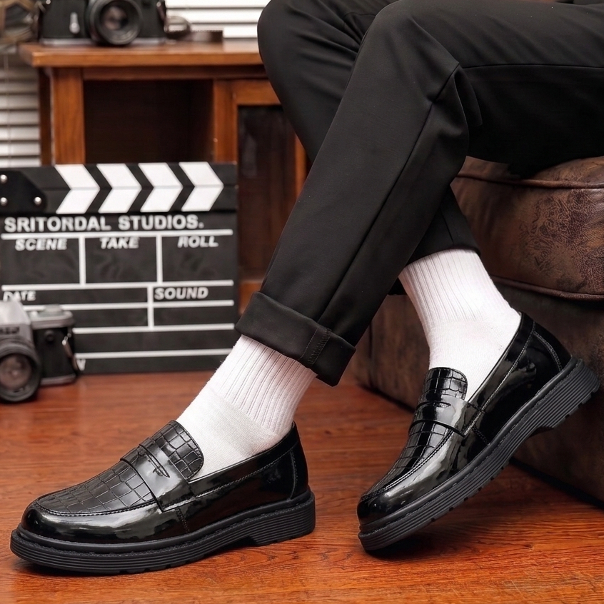 LOAFCRO- Sepatu Loafers Kerja Formal Pantofel Docmart Hitam Pria NRL-BABAYO