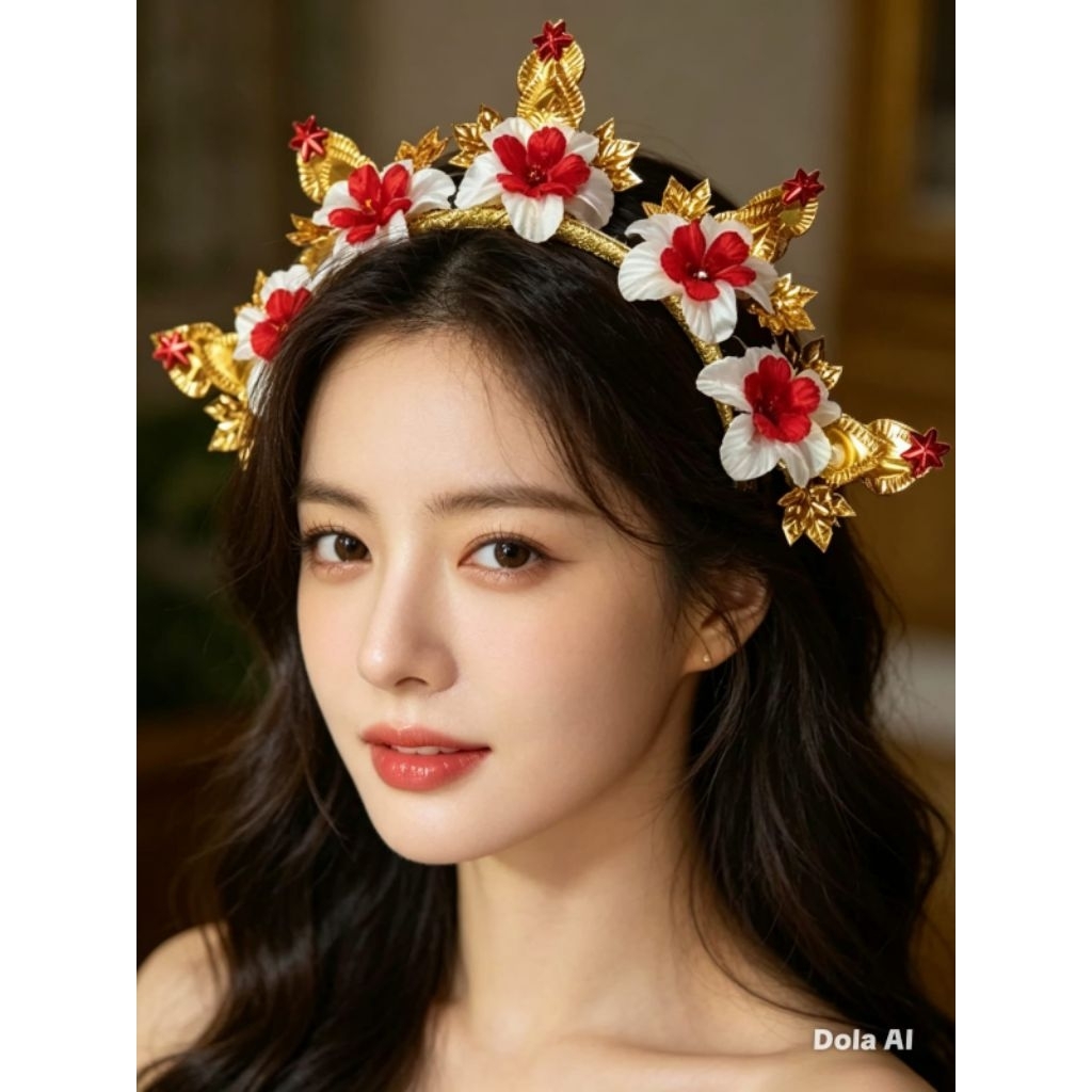 Bando bungga merah putih daun emas