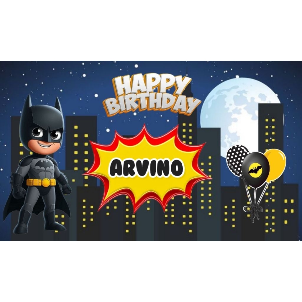 Spanduk BATMAN banner BATMAN spanduk banner ultah anak background BATMAN  custom backdrop ulang tahu