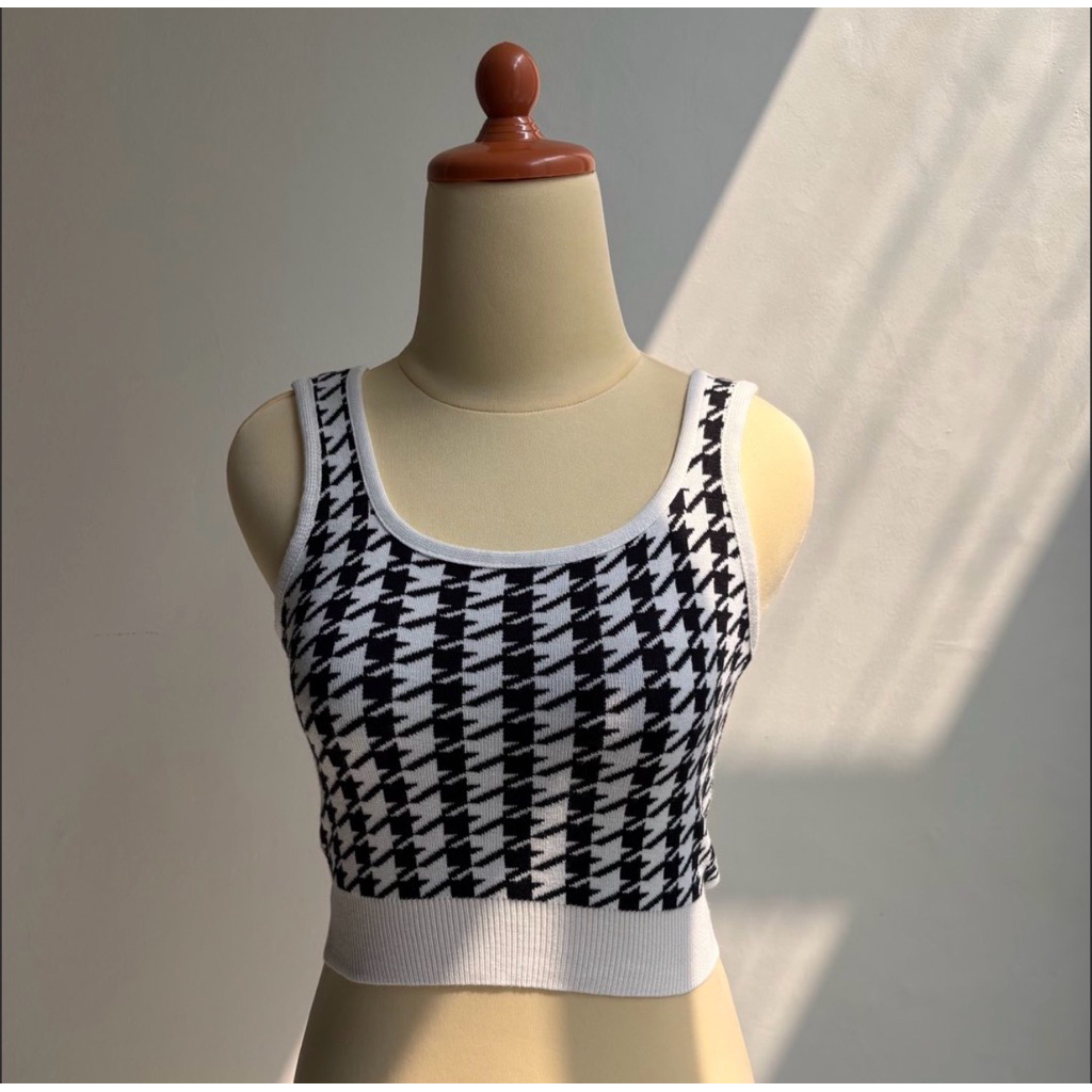 Tank Top Houndstooth Black White