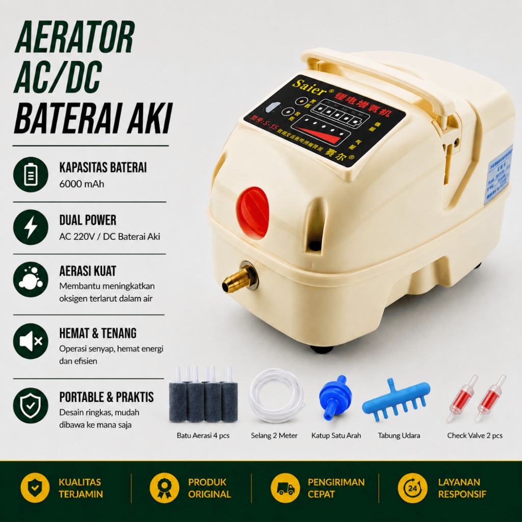 Pompa Kolam Ikan Akuarium Mesin Blower Udara Aerator Kolam 6000mAh Suplai Oksigen