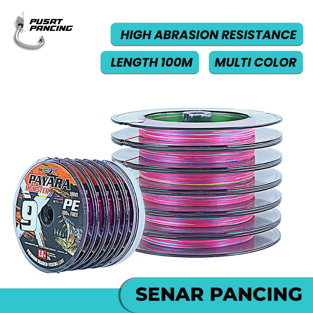 PUSATPANCING5 - HAMMER HEAD Senar Pancing PE PAYARA X9 Monster Multicollor 100% PE Fiber Connecting 