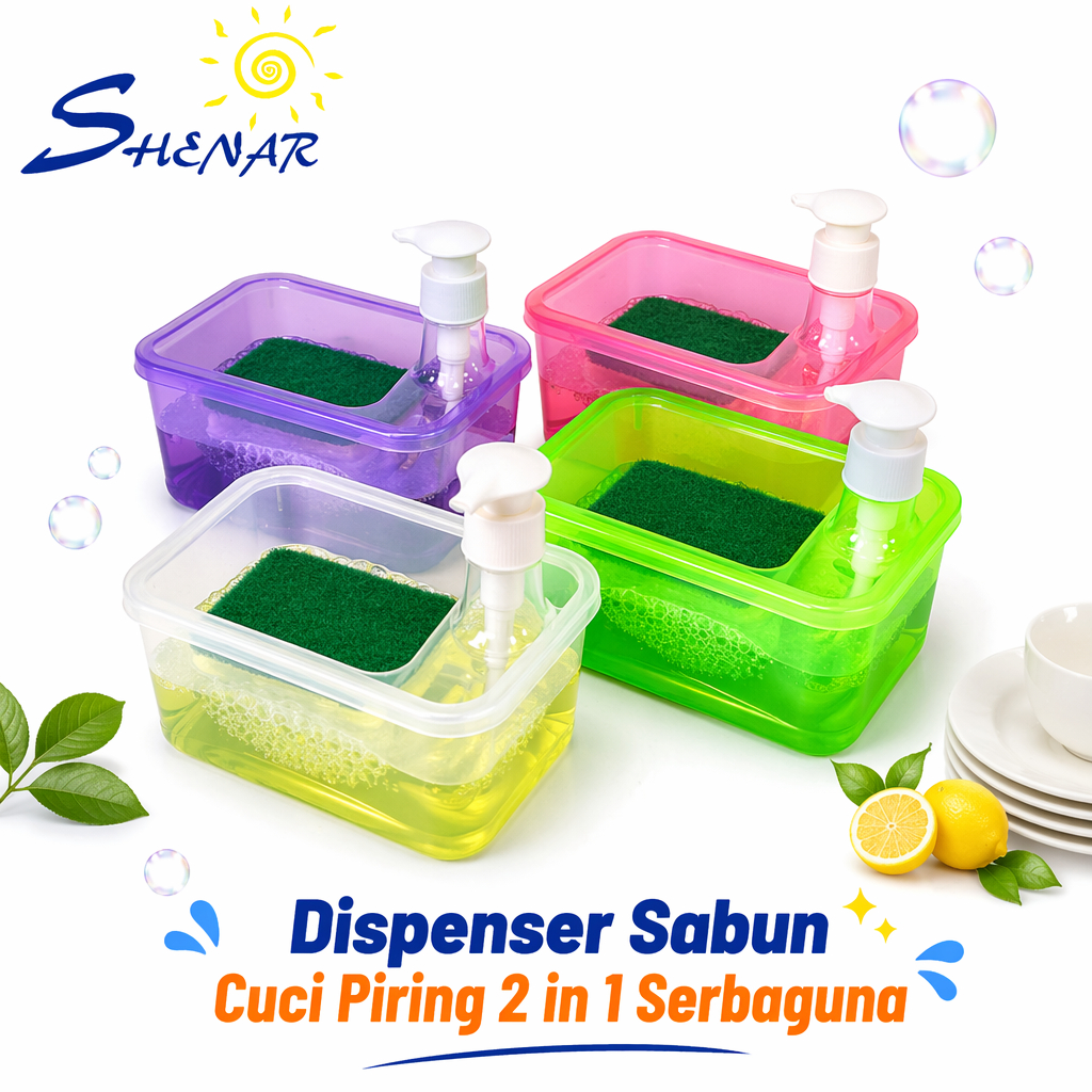 Spons Cuci Piring ( 2in1 ) /  Tempat Sabun Bulat 1000 ML / Tempat Wadah Sabun Botol Soap Pomp Sunlig