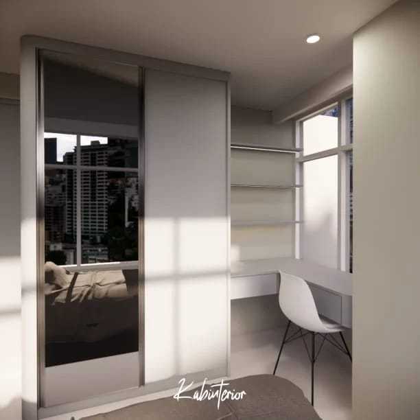 Custom Wardrobe Built in Meja Kerja Minimalist HPL Luar-Dalam