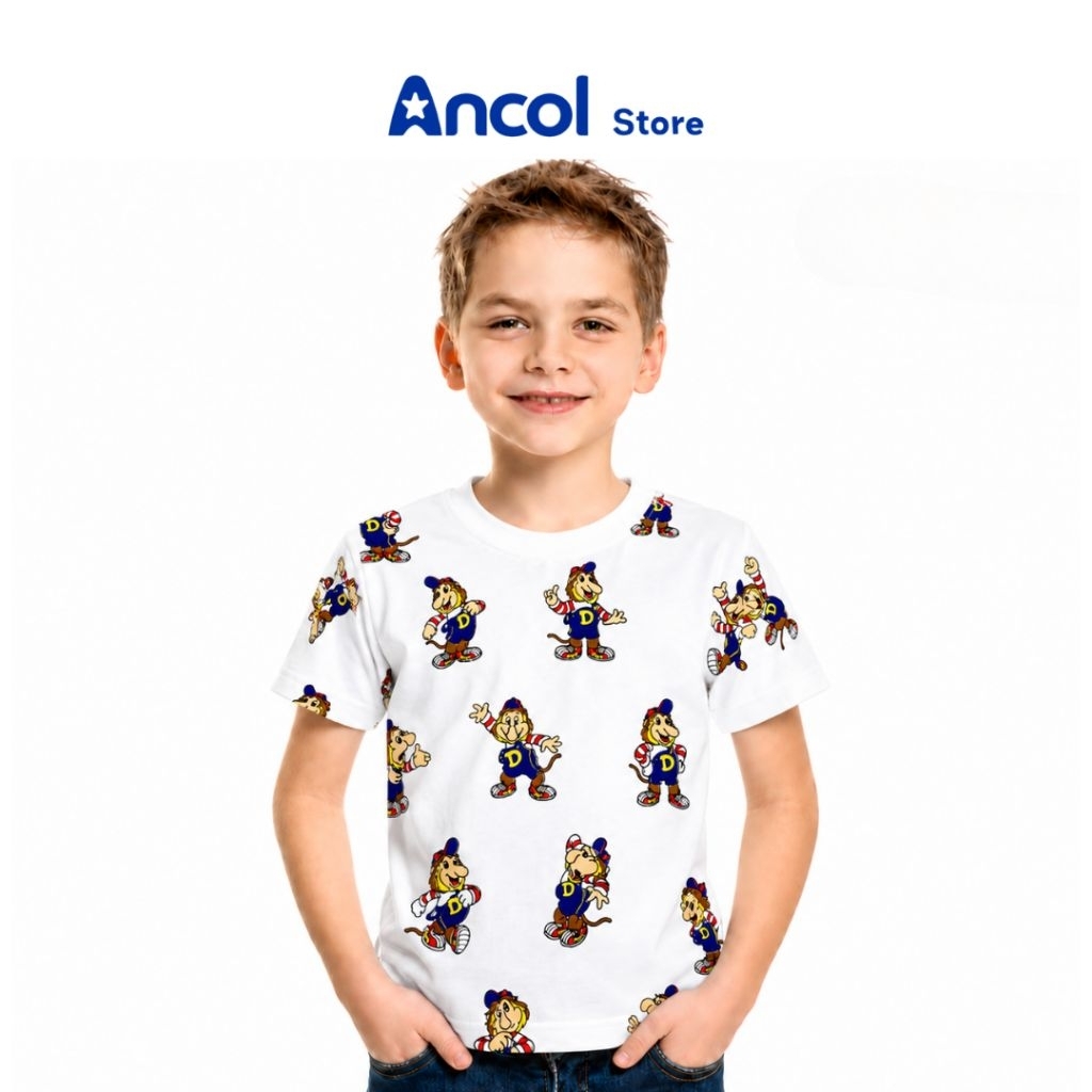 Ancol Baju Kaos Anak Dufan Full Print Putih- Kaos Anak Penuh Gambar Karakter Dufan untuk Usia 1-12 T