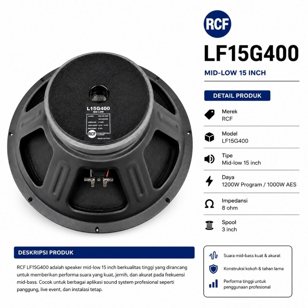 Speaker komponen rcf LF15g400 15inch mid low