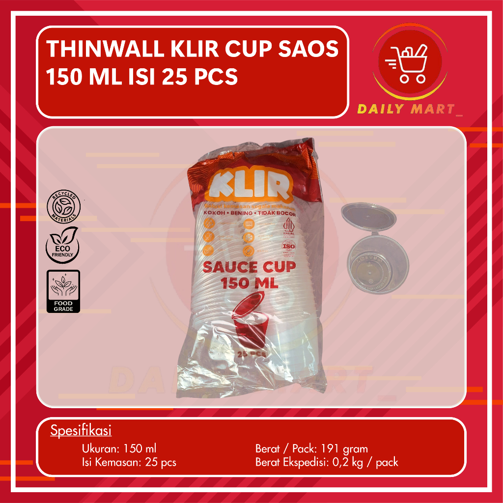 Thinwall Cup Merpati Puding 150ml Isi 25pcs / Cup Saos 150ml / Cup Sambel 150ml / Kotak Bulat Plasti