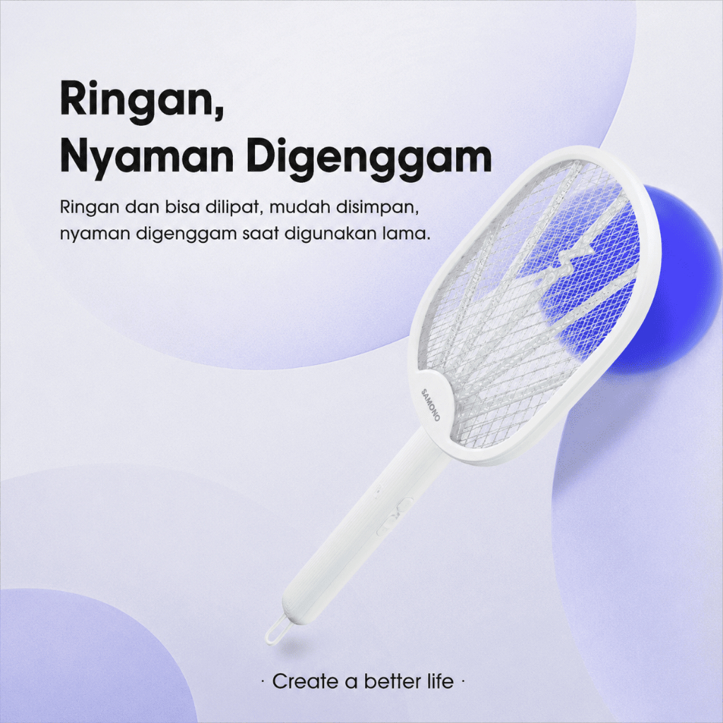 WAJIB PUNYA SAMONO Raket Nyamuk Elektrik 3in1 Lipat 3000V dengan 2 Lampu LED UV 368nm Raket Nyamuk