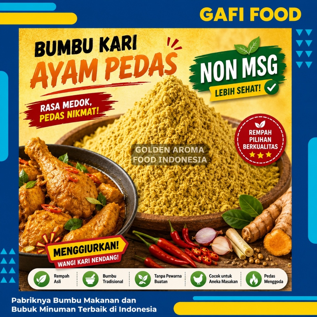 BUMBU TABUR KARI AYAM PEDAS NON MSG 1 KG FOOD GRADE 1Kg Bubuk Bumbu Cilor Papeda Mie Lidi Makaroni
