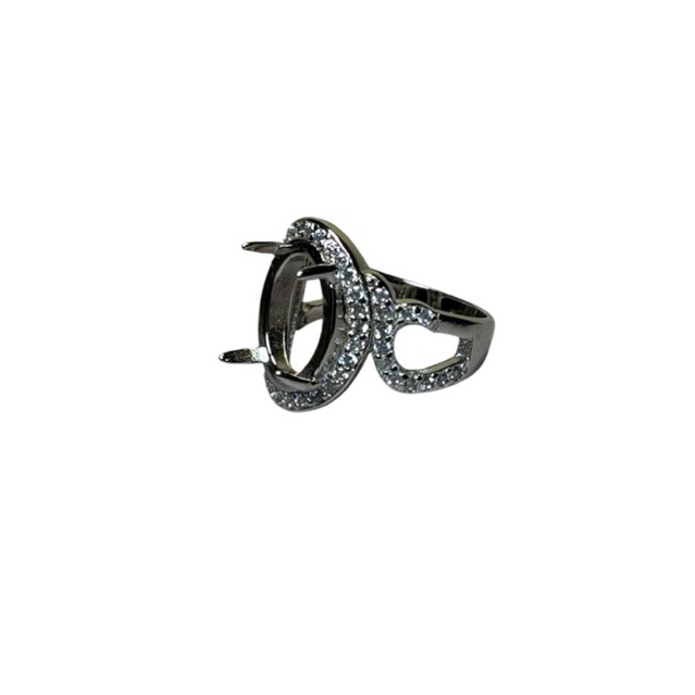 GT22 Ring cincin batu permata emban cangkang alpaka wanita 12x10mm