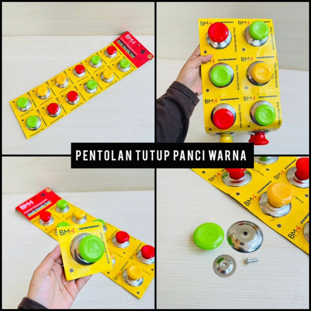 Pentolan Tutup Panci Warna BMN, Knob Handle Tool Merah Kuning Hijau, Set Perak
