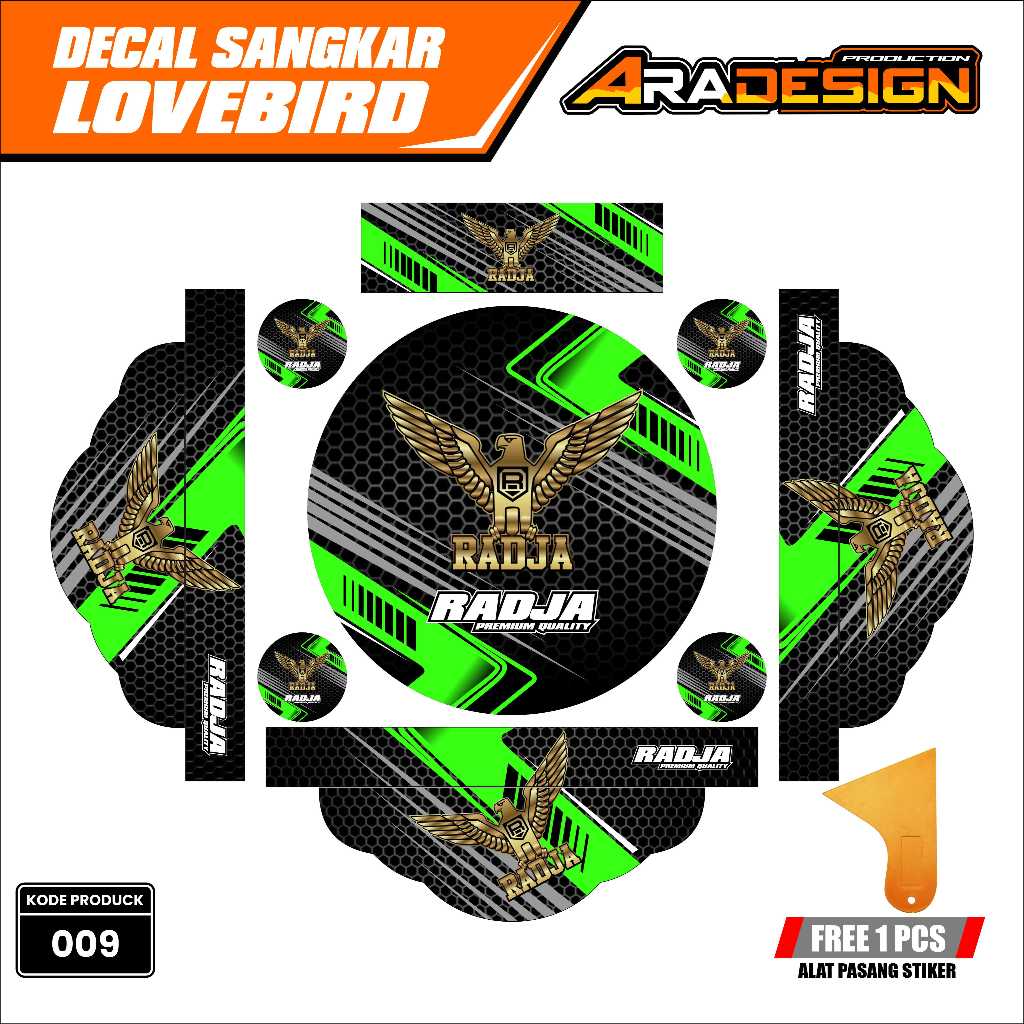 Decal Sangkar Lovebird Stiker Sangkar Lovebird Desain Terbaru Motif Radja Hijau