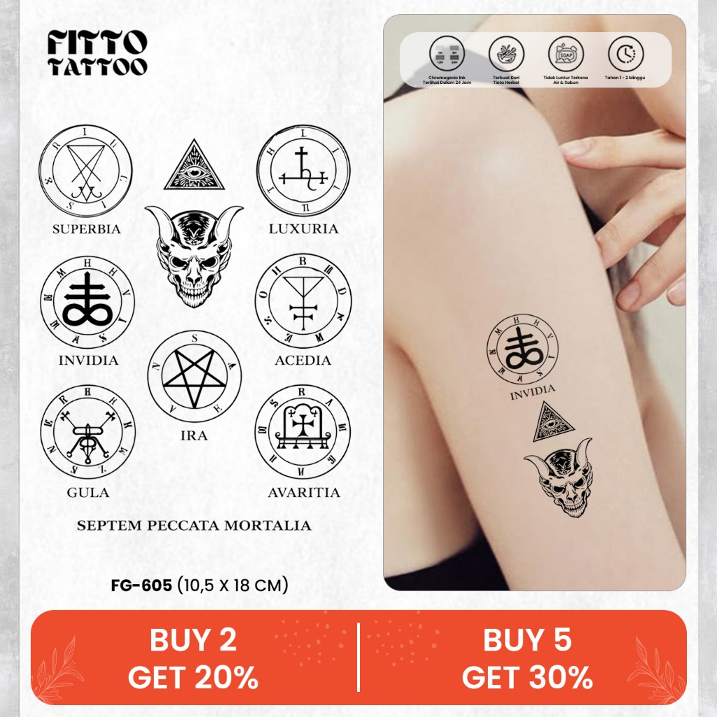 Tato Semi Permanen Devils Satanic Tatto Temporer Iluminati Premium Fruit Ink