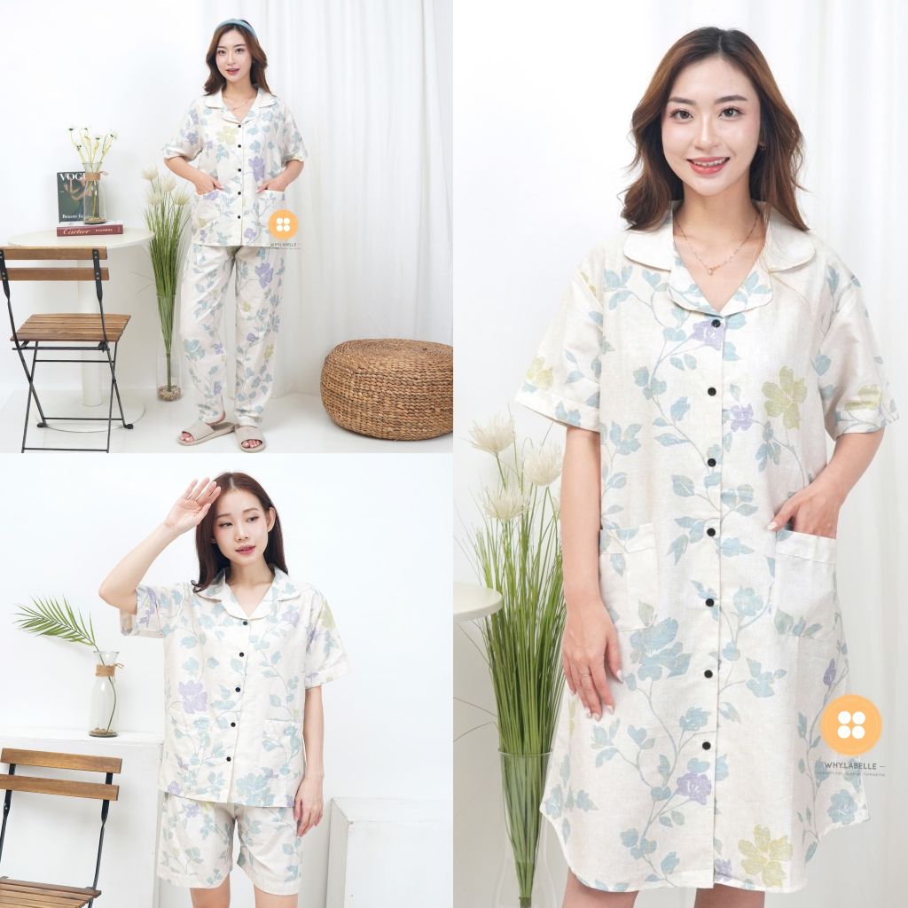 WHY.LABELLE baju tidur piyama katun Jepang Murni 100% motif LEAF