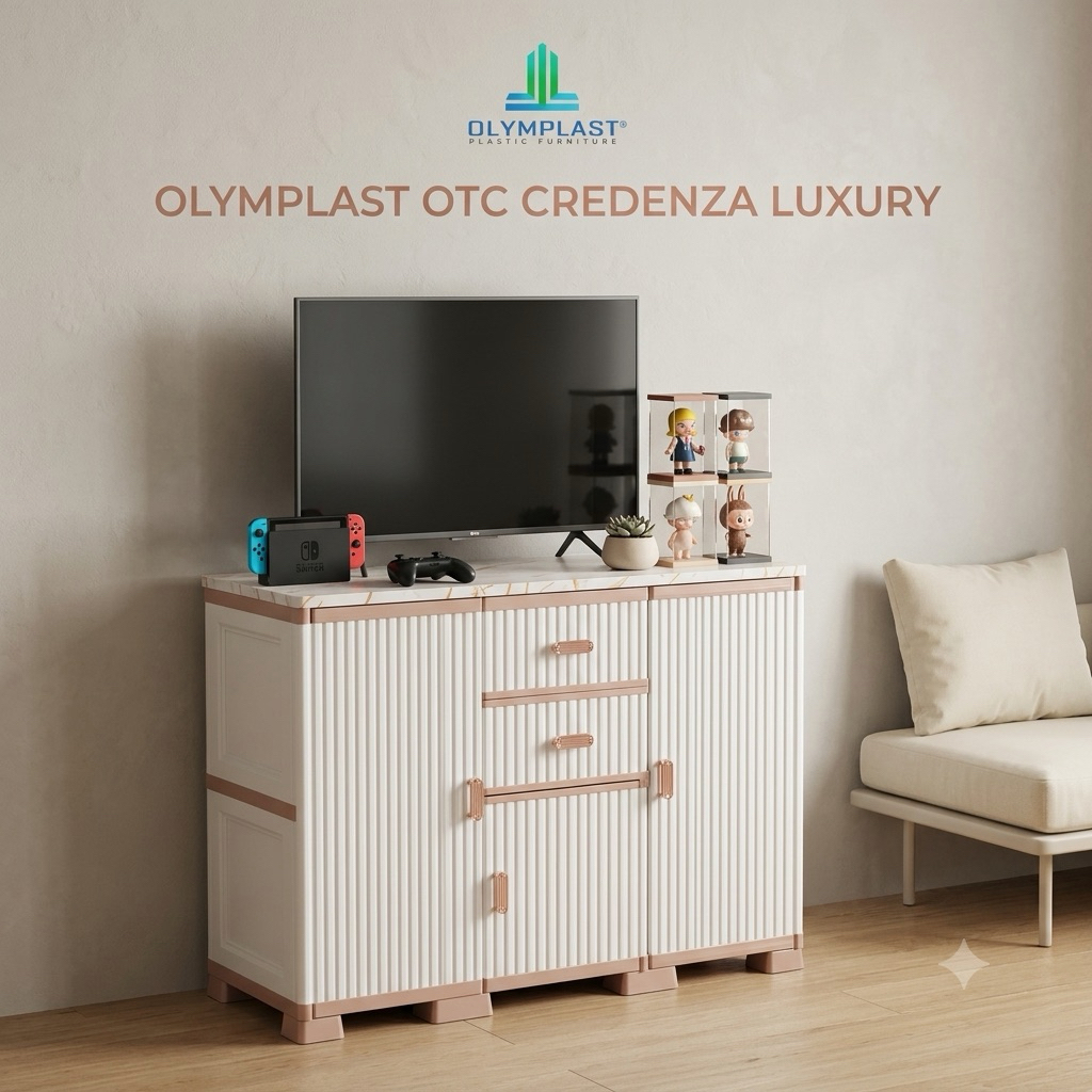 Olymplast OTC Credenza LUXURY / Lemari Kabinet Plastik Penyimpanan Mewah / Lemari TV Plastik Olympla