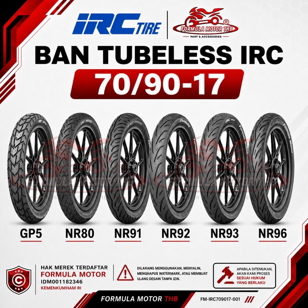 Ban IRC 70/90-17 GP5/NR80/NR91/NR92/NR93/NR96 Tubeless Ring 17 Ban Tubles Motor Bebek Supra Revo Bla