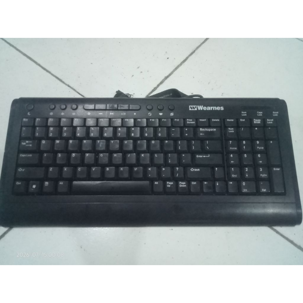 Keyboard USB Wearnes Multimedia Full Size dengan Palm Rest – Keyboard Komputer PC/Laptop Bekas Norma