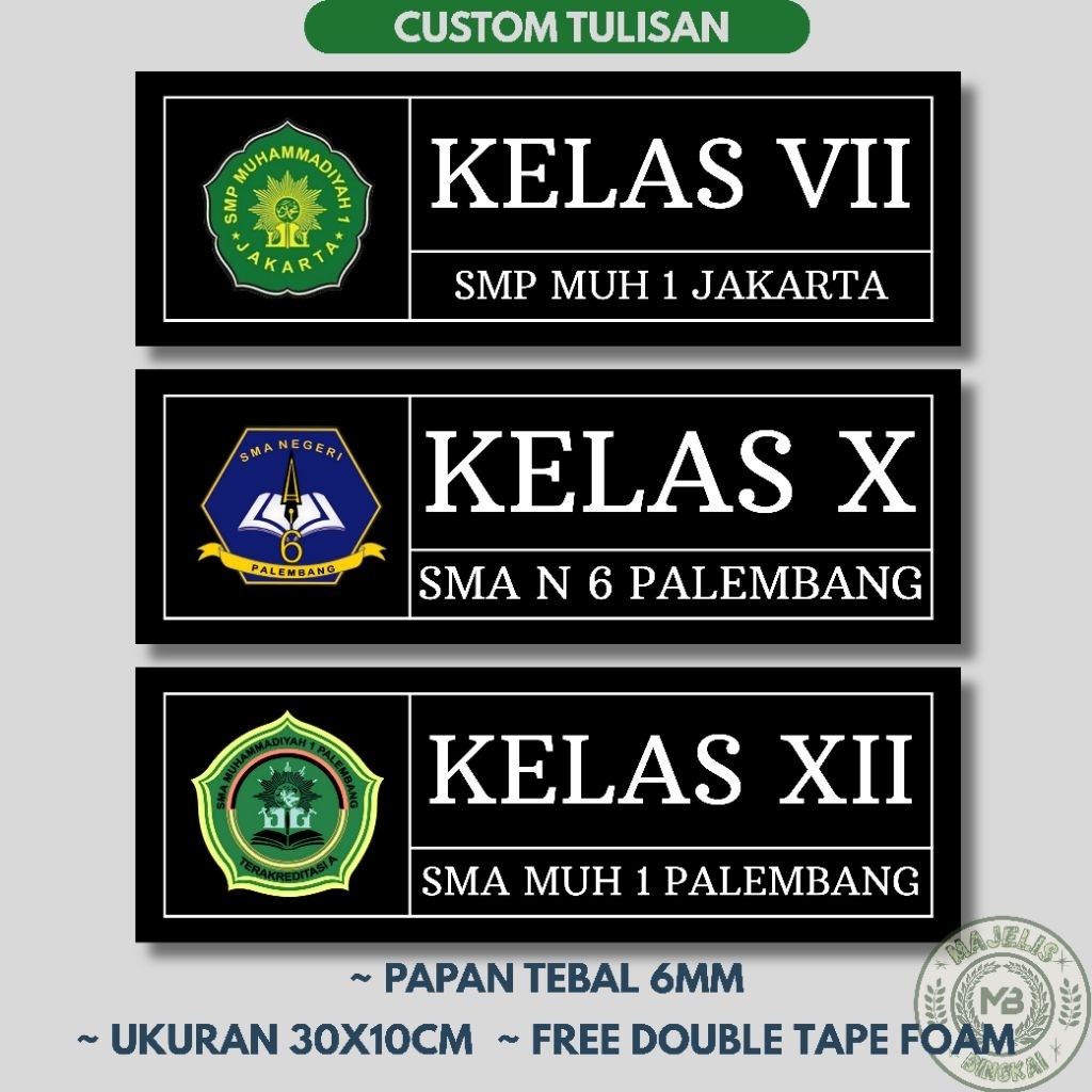 Papan Nama Ruang Kelas Custom 30x10cm - Plang Nama Sekolah Kantor Minimalis Eksklusif
