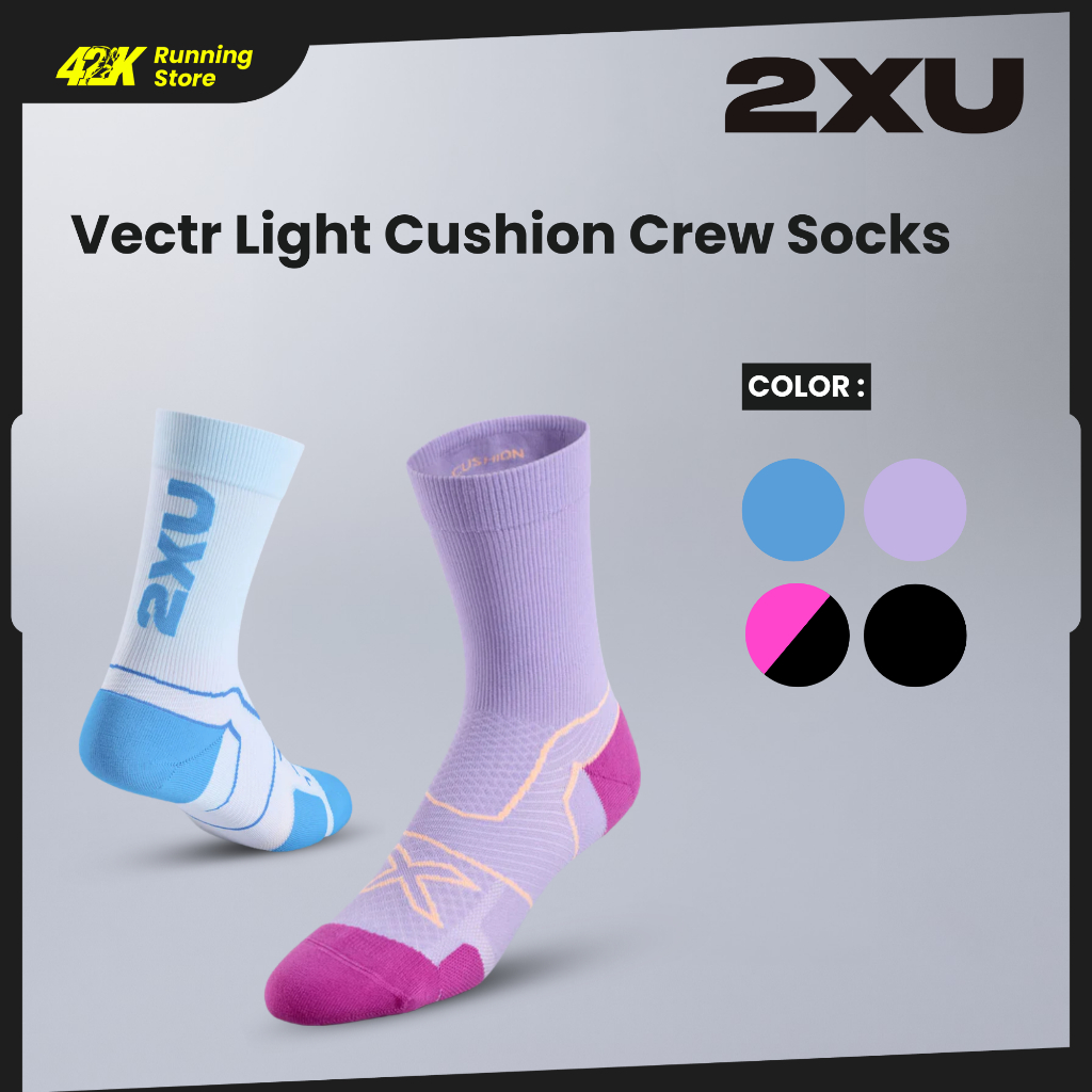 2XU Vectr Cushion Crew Sock UA5053e Vectr Compression System Dan Bantalan Tebal Untuk Kenyamanan Mak