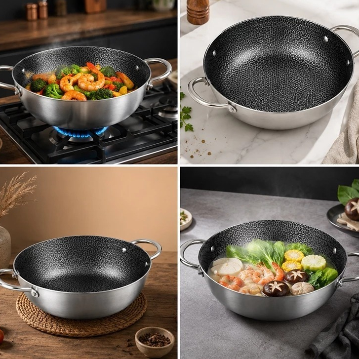 SUBRON Panci Sup Stainless Steel Hotpot Korea Tebal Kokoh untuk Shabu Diamond Coating 18cm 20cm 22cm