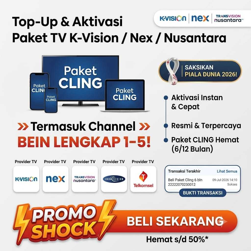 Top Up Paket TV K-Vision Nex Parabola Transvision Nusantara MNC Vision Indovision - Paket CLING BEIN