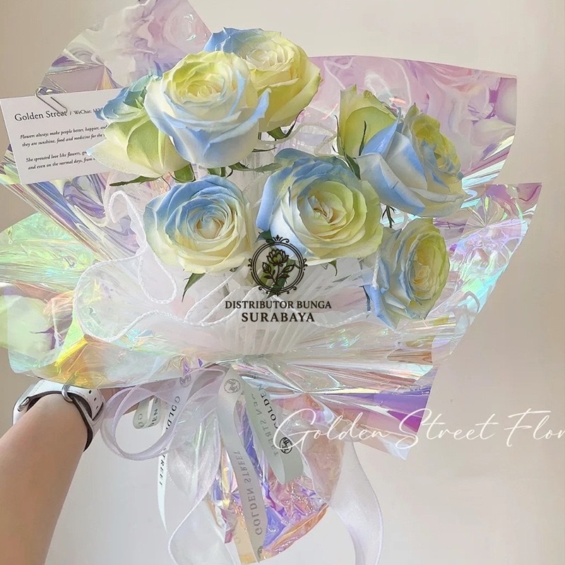 DB - [5-20 LEMBAR] KERTAS BUNGA HOLOGRAM PELANGI WARNA WARNI SILVER/WRAPPING PAPER/ WRAP BUNGA/FLOWE