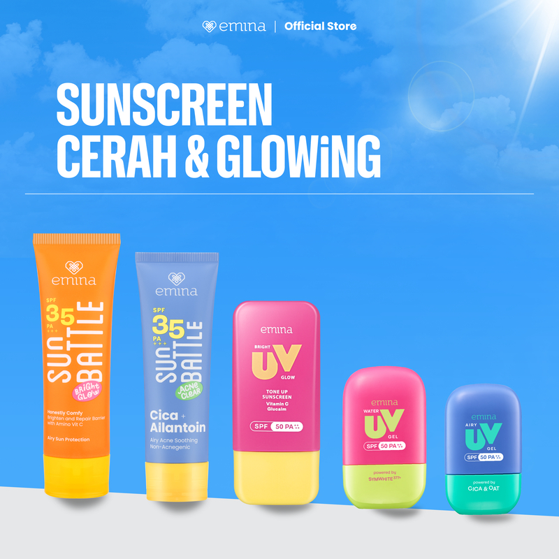EMINA Sun Battle Bright Glow SPF 35 PA+++ - Sunscreen Wajah Serum Amino Vitamin C - Cerah, Ringan, H