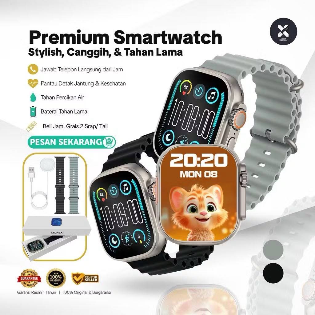 XIONEX Smartwatch S9 - Jam Tangan Pintar Stylish dengan Bluetooth Call & Heart Rate Tracking - Bater