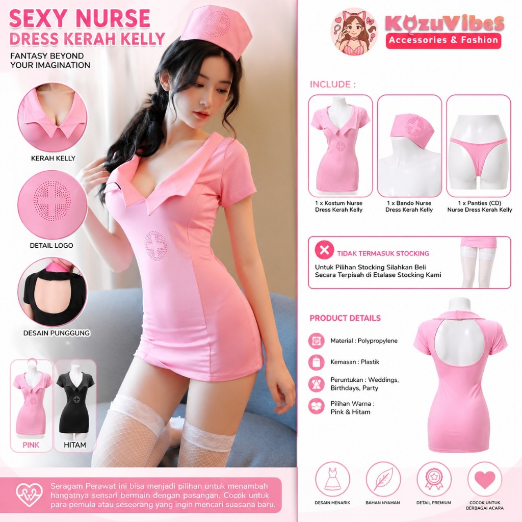Kozuvibes Cosplay Sexy Uniform Seragam Suster Nurse Dress Kerah Kelly