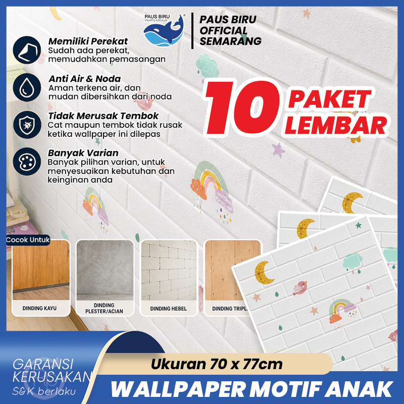 BELI 10 GRATIS 1 - Wallpaper Dinding Bata 3D Kamar Anak Wall Foam 70x77 cm - Hiasan Dinding Kamar Ga