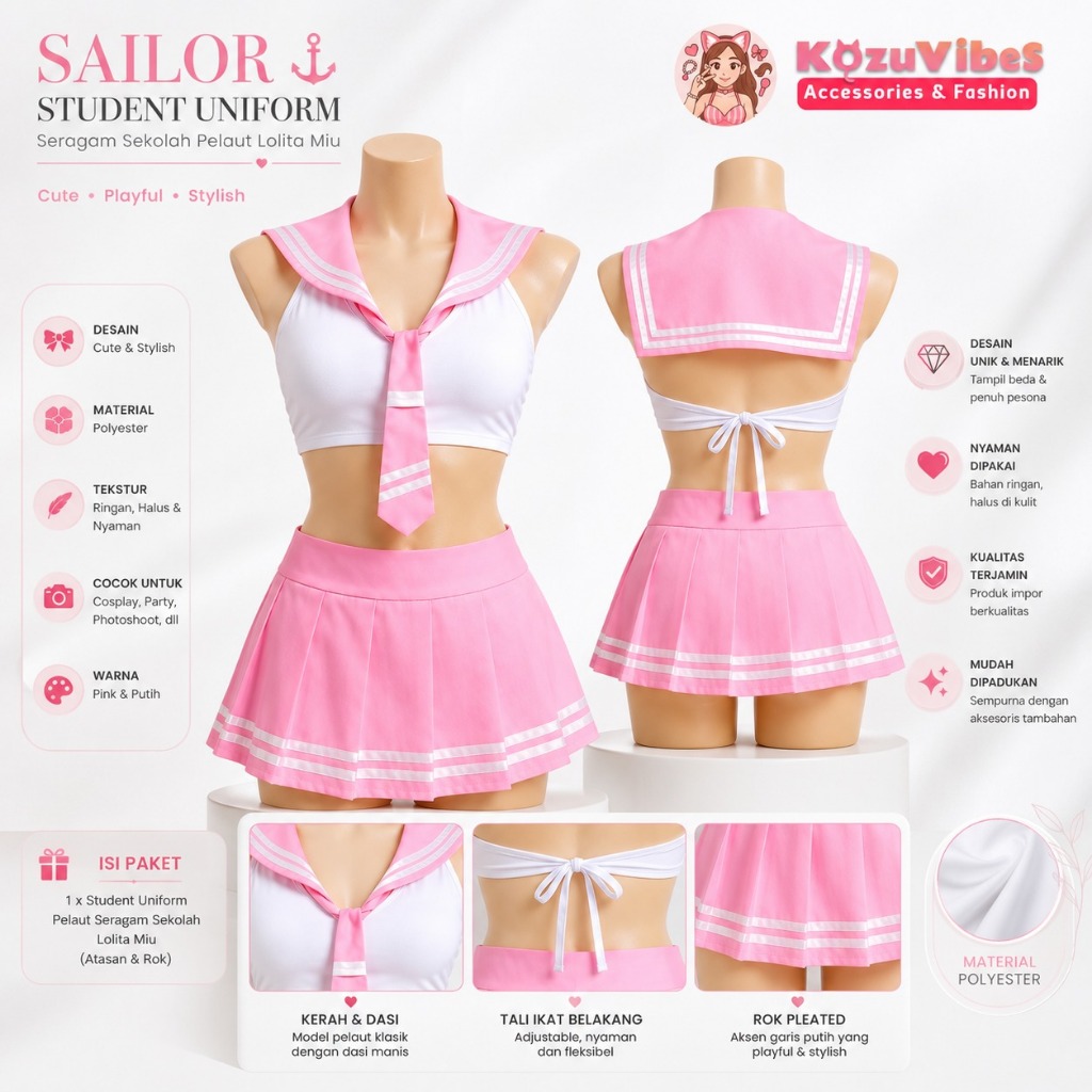 Kozuvibes Sailor Student Uniform Pelaut Seragam Sekolah Lolita Miu