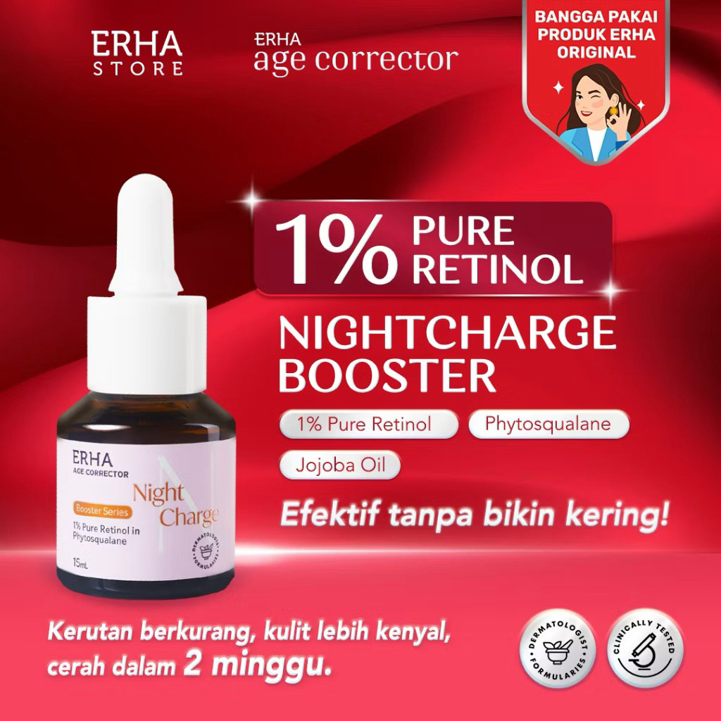 ERHA Age Corrector 1% Pure Retinol Night Charge 15 ml | Booster HYDRATING PURE RETINOL [Produk Terba