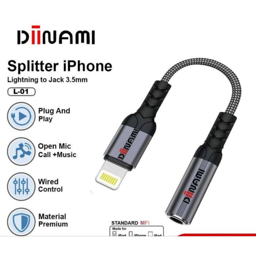 DIINAMI L-01 Converter Splitter For iphone Lightning To Jack 3.5mm Audio Call Open Mic